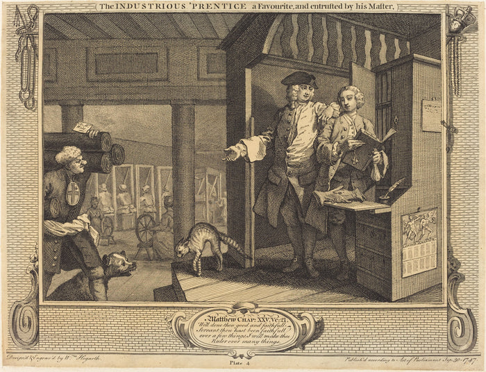 The Industrious 'Prentice a Favorite, and entrusted by his Master by William Hogarth (English, 1697 - 1764), 16X12