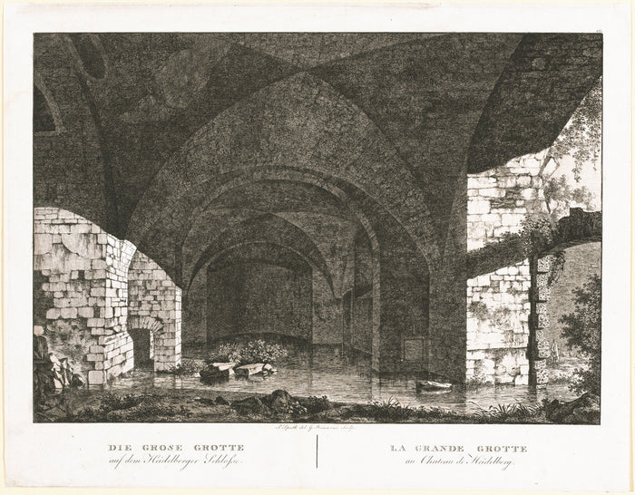 Die Grosse Grotte auf dem Heidelberger Schlosse (The Large Grotto at Heidelberg Castle) by Georg Primavesi, after Peter Speeth (German, 1774 - 1855), 16X12