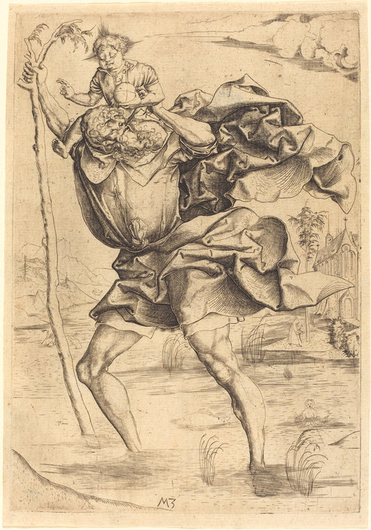 Saint Christopher by Master MZ (German, active c. 1500), 16X12"(A3)Poster Print