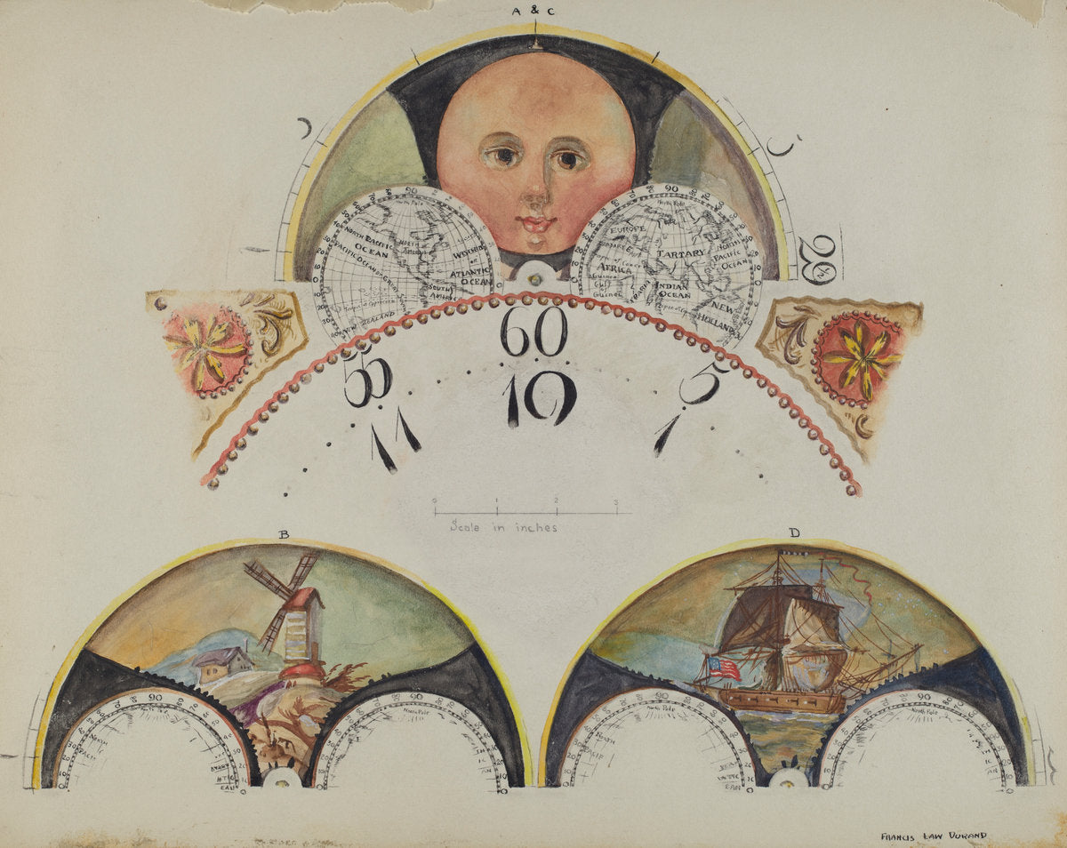 Moon Disc Paintings for Grandfather's Clock by Francis Law Durand (American, active c. 1935), 16X12"(A3)Poster Print