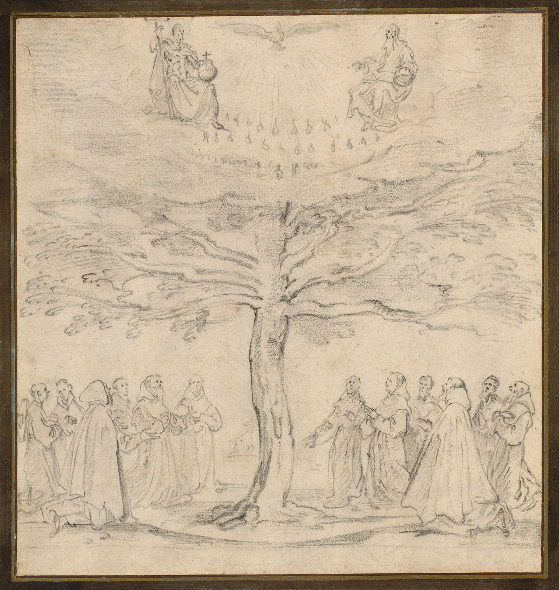 The Holy Trinity in the Tree of Life Adored by Franciscans by Jacques Callot (French, 1592 - 1635), 16X12"(A3)Poster Print