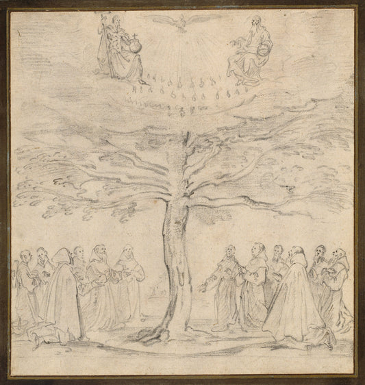 The Holy Trinity in the Tree of Life Adored by Franciscans by Jacques Callot (French, 1592 - 1635), 16X12"(A3)Poster Print