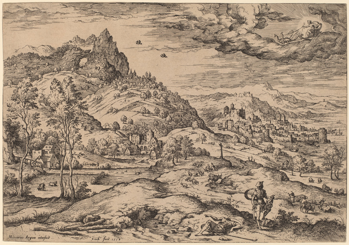 Mercury with the Head of Argus in His Hand by Hieronymus Cock (Flemish, c. 1510 - 1570), 16X12"(A3)Poster Print