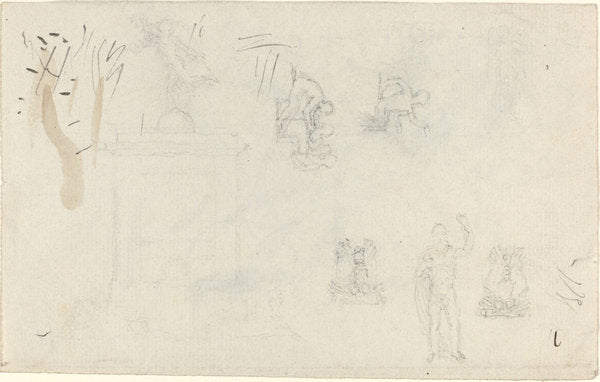 Sheet of Studies by John Flaxman (British, 1755 - 1826), 16X12"(A3)Poster Print