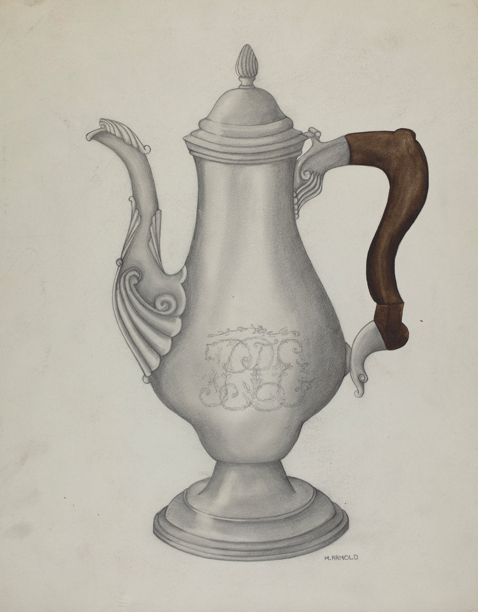 Silver Coffee Pot by Madeline Arnold (American, active c. 1935), 16X12"(A3)Poster Print