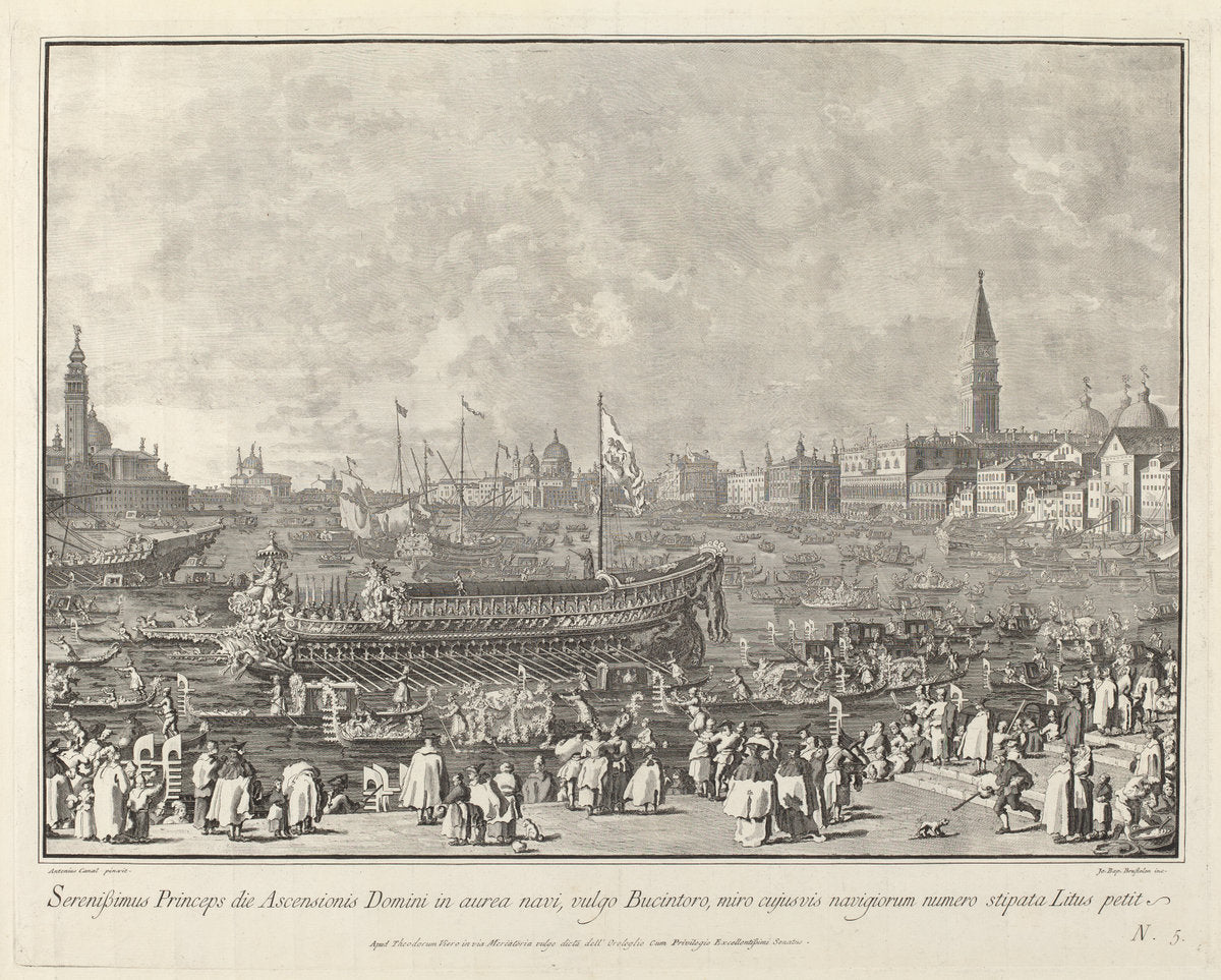 The Doge in the Bucintoro Departing for the Porto di Lido on Ascension Day by Giovanni Battista Brustolon after Canaletto (Italian, 1712 - 1796), 16X12"(A3)Poster Print