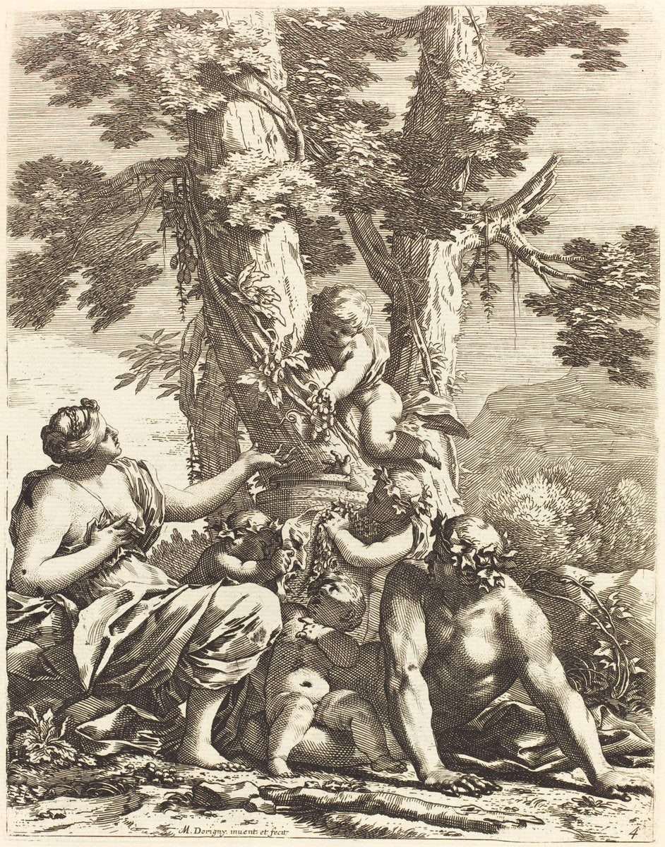 Bacchanal with Seated Bacchante by Michel Dorigny (French), 16X12"(A3)Poster Print