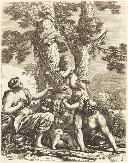 Bacchanal with Seated Bacchante by Michel Dorigny (French), 16X12"(A3)Poster Print