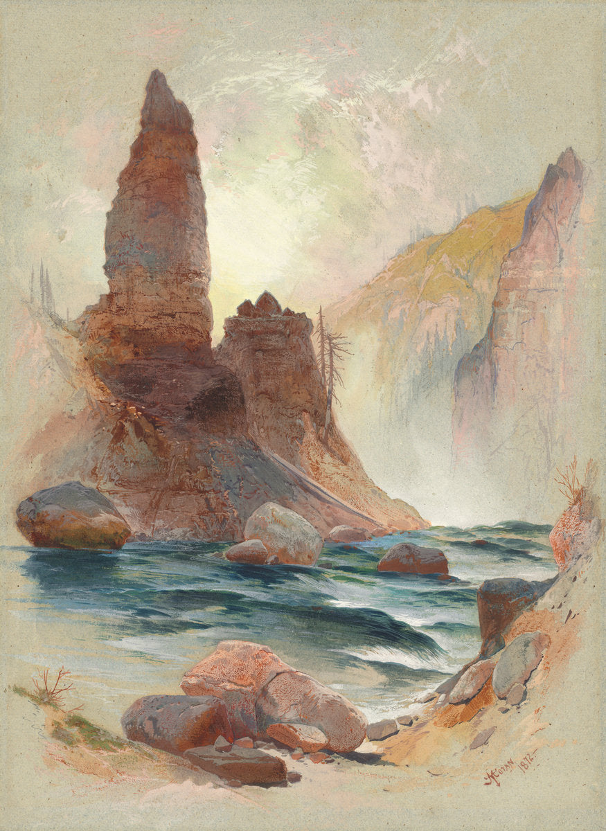 Tower at Tower Falls, Yellowstone by Thomas Moran (American, born England, 1837 - 1926), 16X12"(A3)Poster Print