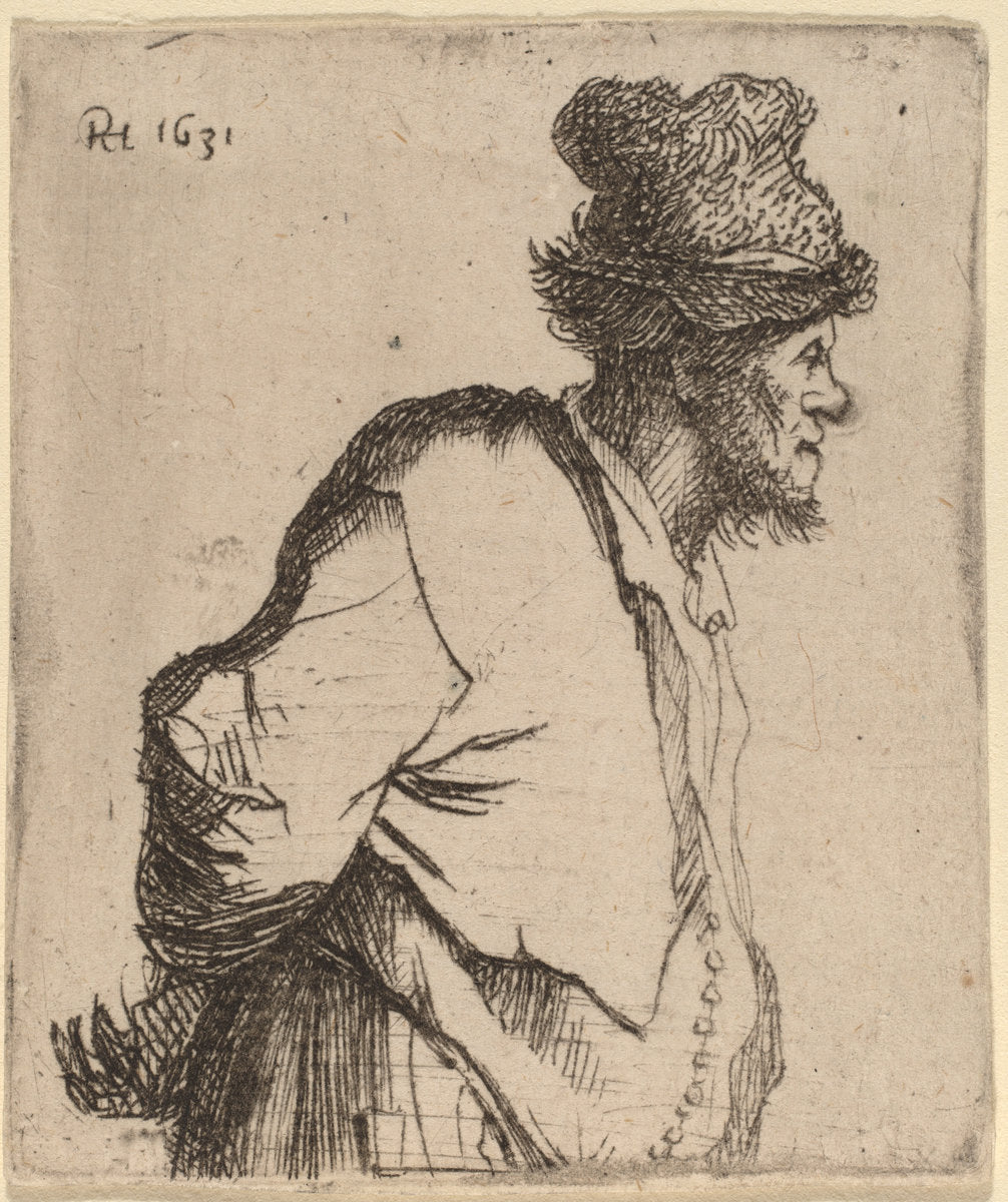 Peasant with His Hands behind His Back by Rembrandt van Rijn (Dutch, 1606 - 1669), 16X12"(A3)Poster Print