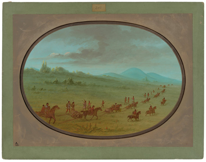 Halsey's Bluff - Sioux Indians on the March by George Catlin (American, 1796 - 1872), 16X12