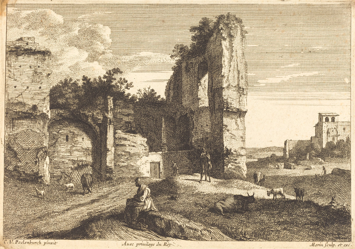 Old Woman Seated by Jean Morin after Cornelis van Poelenburch (French, c. 1600 - 1650), 16X12"(A3)Poster Print