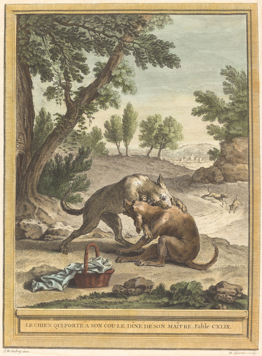 Le chien qui porte a son cou le diner de son maitre (The Dog Carrying His Master's Supper) by Martin Marvie after Jean-Baptiste Oudry (French, 1713 - 1813), 16X12"(A3)Poster Print