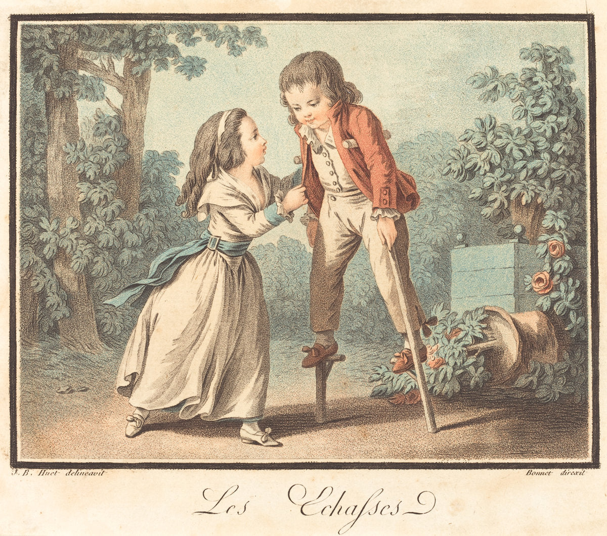 Les Échasses by Louis-Marin Bonnet after Jean-Baptiste Hüet, I (French, 1736 - 1793), 16X12"(A3)Poster Print