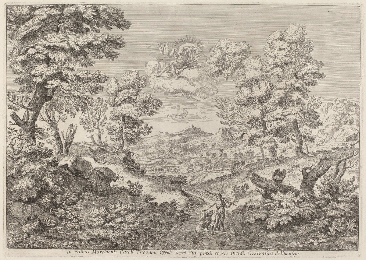 Apollo and a Nymph Leading a Lion by Crescenzio Onofri (Italian, probably 1632 - 1712 or after), 16X12"(A3)Poster Print