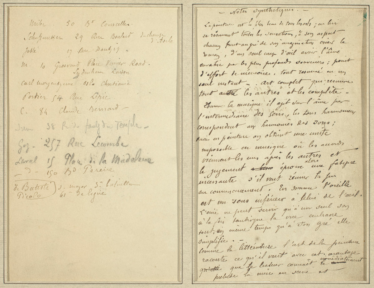 Address List; Manuscript Page [recto] by Paul Gauguin (French, 1848 - 1903), 16X12"(A3)Poster Print