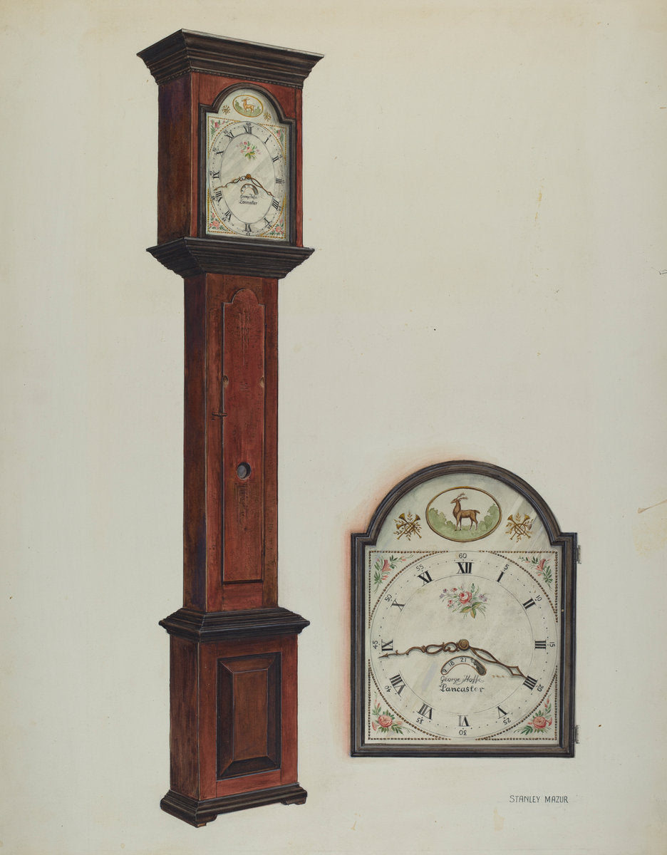 Grandfather Clock by Stanley Mazur (American, active c. 1935), 16X12"(A3)Poster Print
