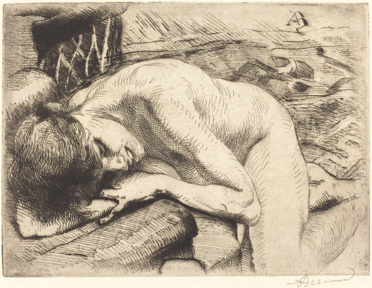 Model Asleep on the Floor (Le modèle endormi à terre) by Albert Besnard (French, 1849 - 1934), 16X12"(A3)Poster Print