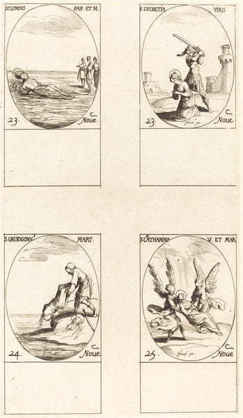 St. Clement; St. Lucretia; St. Chrysogonus; St. Catharine by Jacques Callot (French, 1592 - 1635), 16X12"(A3)Poster Print