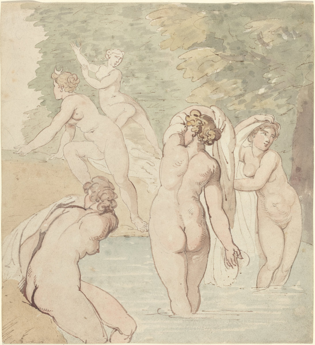 Diana and Her Nymphs Bathing by Thomas Rowlandson (British, 1756 - 1827), 16X12"(A3)Poster Print