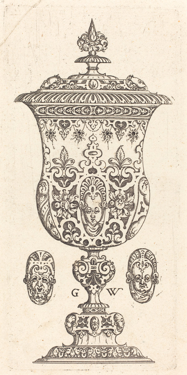 Goblet with two Masques on lid by Georg Wechter I (German, c. 1526 - 1586), 16X12"(A3)Poster Print