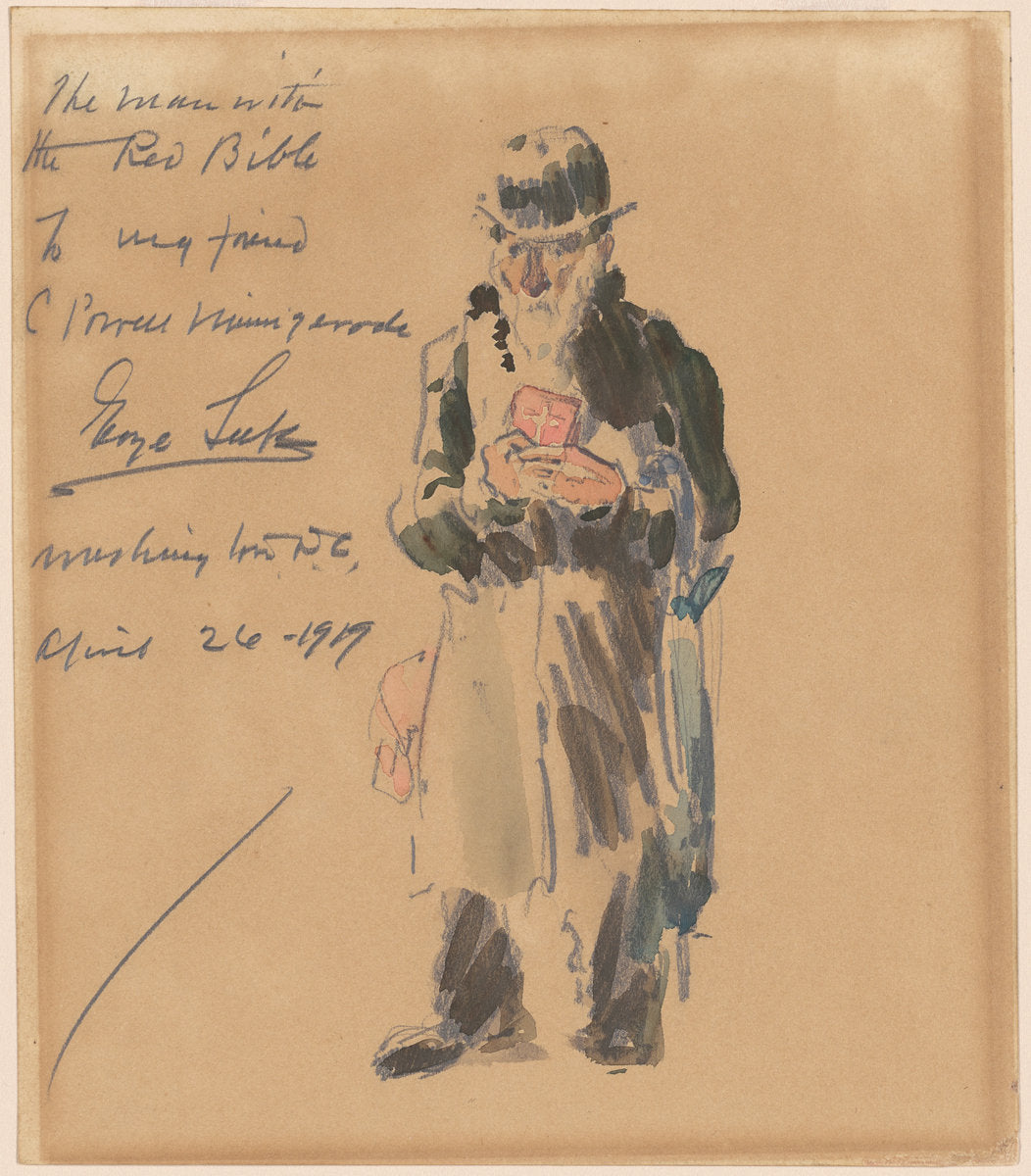The Man with the Red Bible by George Luks (American, 1866 - 1933), 16X12"(A3)Poster Print