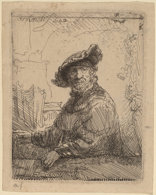 Man in an Arbor by Rembrandt van Rijn (Dutch, 1606 - 1669), 16X12"(A3)Poster Print