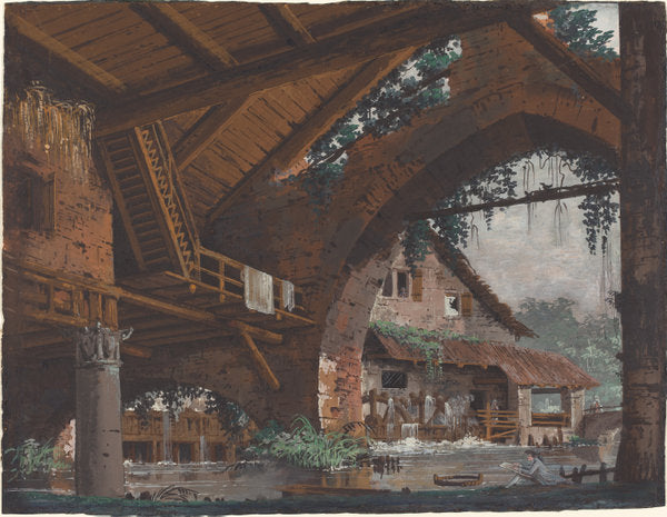 Architectural Fantasy of Antique Ruins with a Watermill by Caspar Wolf (Swiss, 1735 - 1783), 16X12"(A3)Poster Print
