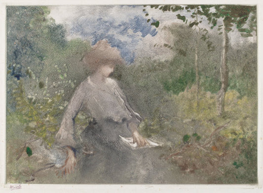 Reading in a Garden [Lettura in giardino] by Pompeo Mariani (Italian, 1857 - 1927), 16X12"(A3)Poster Print