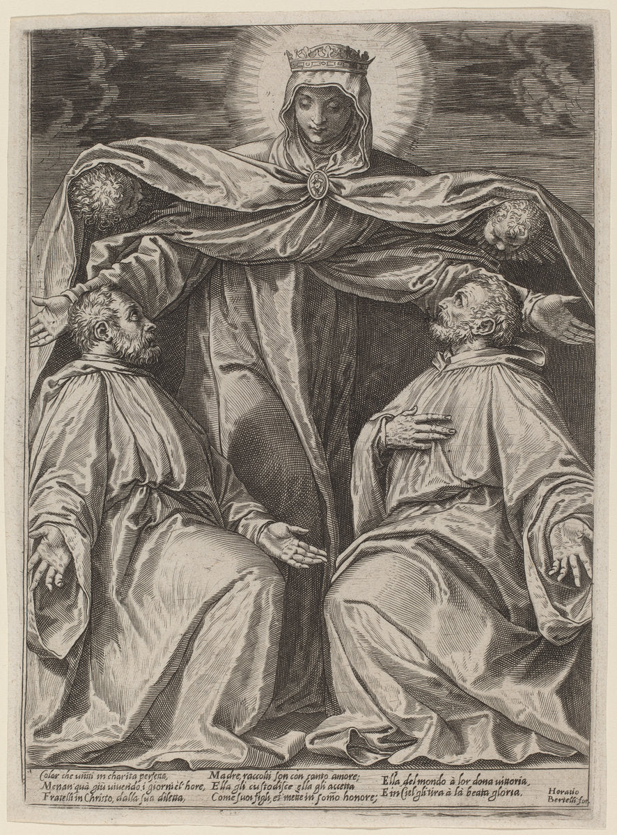 The Madonna Protecting Two Members of a Confraternity by Agostino Carracci after Veronese (Italian, 1557 - 1602), 16X12"(A3)Poster Print