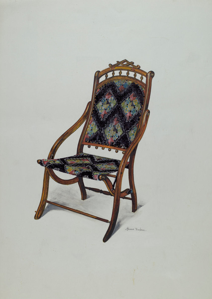Folding Oak Chair by Florence Truelson (American, 1901 - 1959), 16X12"(A3)Poster Print