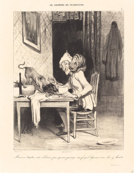 Monsieur Coquelet... partage son... déjeuner by Honoré Daumier (French, 1808 - 1879), 16X12"(A3)Poster Print