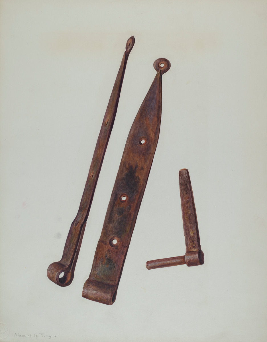 Hinges and Bolt by Manuel G. Runyan (American, active c. 1935), 16X12"(A3)Poster Print