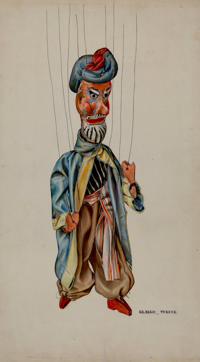 Marionette - "Ahab" by Hilda Olson (American, active c. 1935), 16X12"(A3)Poster Print