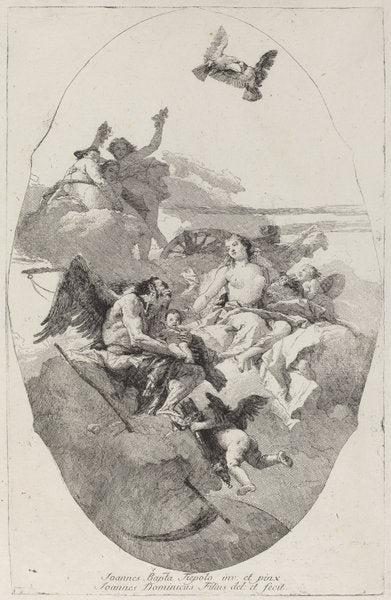 Venus Entrusting Cupid to Time by Giovanni Domenico Tiepolo after Giovanni Battista Tiepolo (Italian, 1727 - 1804), 16X12"(A3)Poster Print