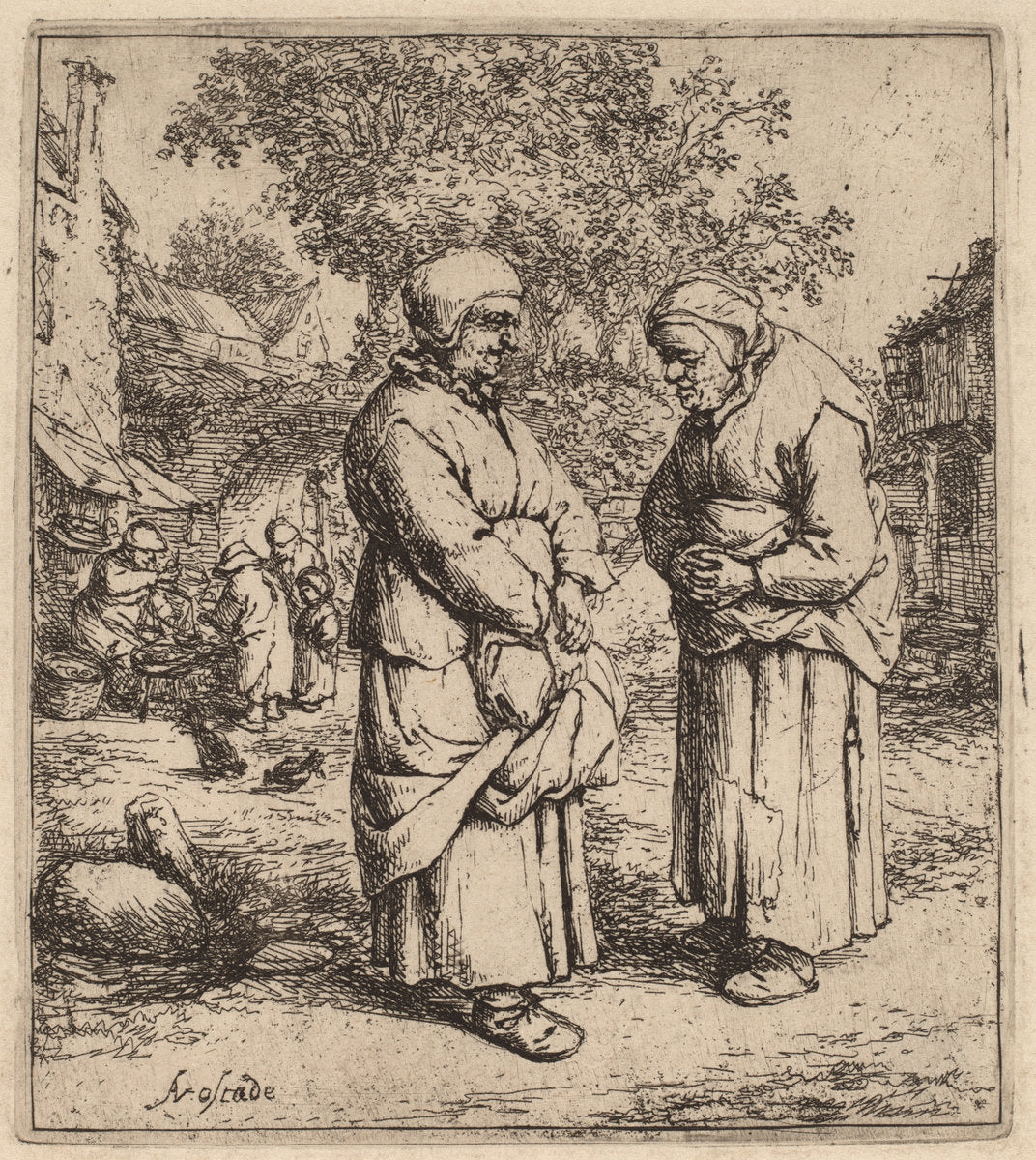 Two Gossips by Adriaen van Ostade (Dutch, 1610 - 1685), 16X12"(A3)Poster Print
