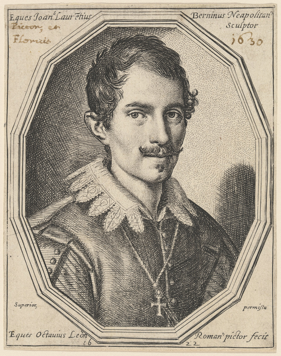 Gian Lorenzo Bernini by Ottavio Leoni (Roman, c. 1578 - 1630), 16X12"(A3)Poster Print