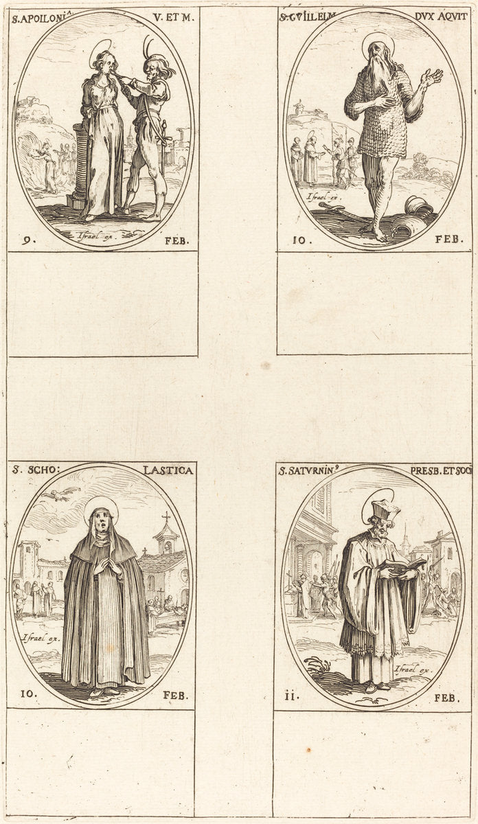 St. Apollonia; St. Guillaume; St. Scholastica; St. Saturnin by Jacques Callot (French, 1592 - 1635), 16X12"(A3)Poster Print