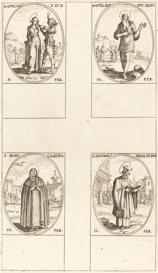 St. Apollonia; St. Guillaume; St. Scholastica; St. Saturnin by Jacques Callot (French, 1592 - 1635), 16X12"(A3)Poster Print