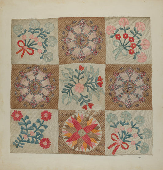 Applique and Patchwork Quilt by A. Zimet (American, active c. 1935), 16X12"(A3)Poster Print