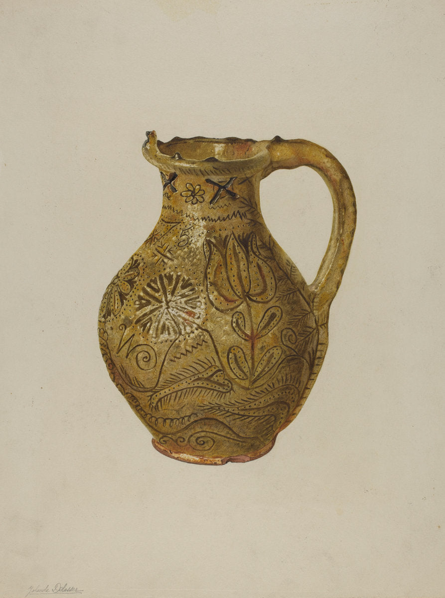 Pennsylvania German Puzzle Jug by Yolande Delasser (American, active c. 1935), 16X12"(A3)Poster Print