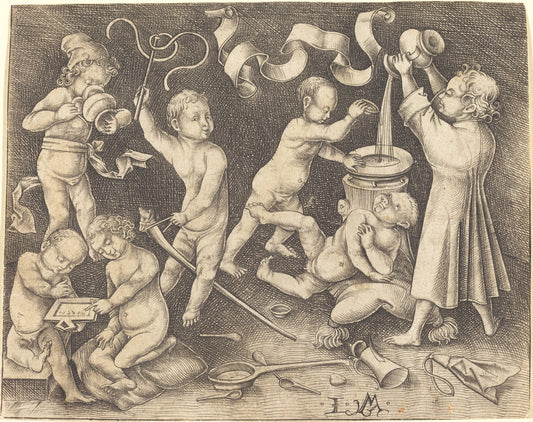 Seven Children at Play by Israhel van Meckenem (German, c. 1445 - 1503), 16X12"(A3)Poster Print