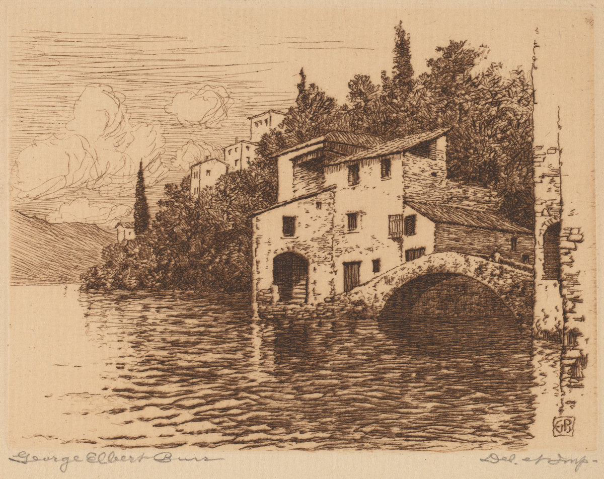 On Lake Como by George Elbert Burr (American, 1859 - 1939), 16X12"(A3)Poster Print