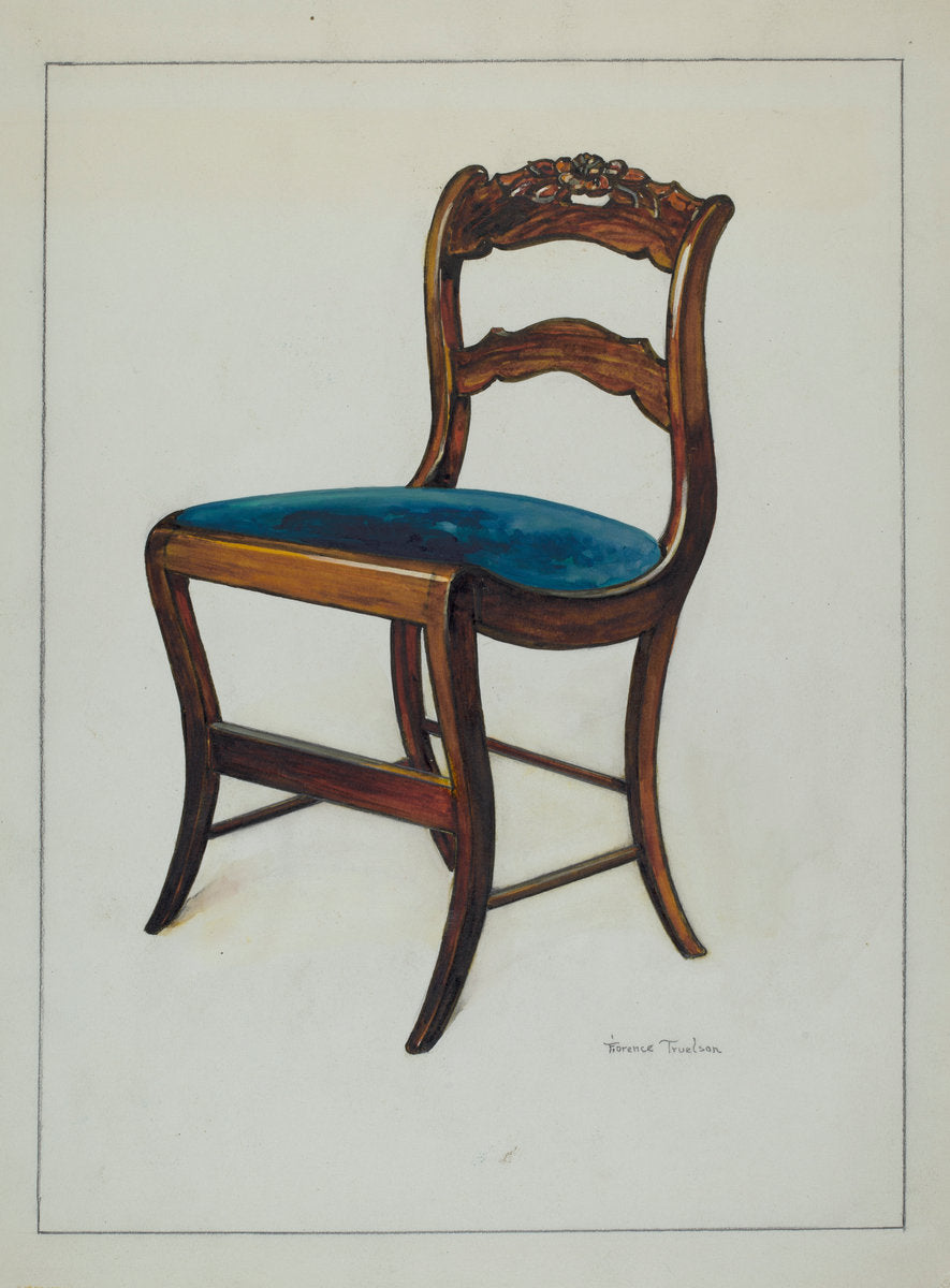Mahogany Chair with Card Rose Design on UpperWrung by Florence Truelson (American, 1901 - 1959), 16X12"(A3)Poster Print