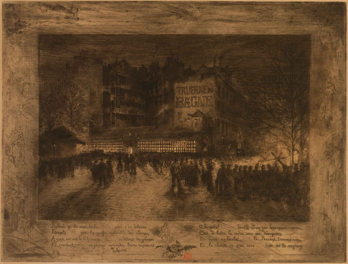 La Place des Martyrs et la Taverne du Bagne by Félix-Hilaire Buhot (French, 1847 - 1898), 16X12"(A3)Poster Print
