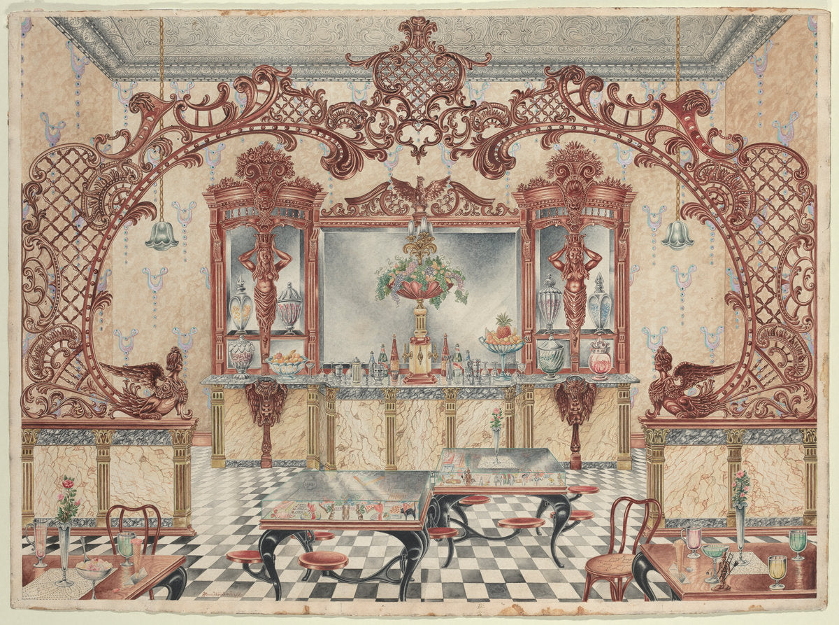 Soda Fountain by Hans Westendorff (American, active c. 1935), 16X12"(A3)Poster Print