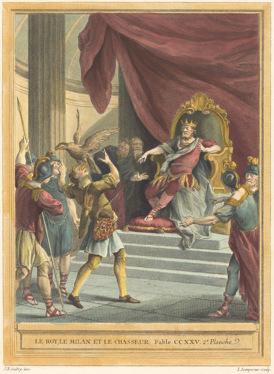 Le roi, le milan, et le chasseur (The King, the Kite, and the Hunter) by Louis-Simon Lempereur after Jean-Baptiste Oudry (French, 1728 - 1807), 16X12"(A3)Poster Print