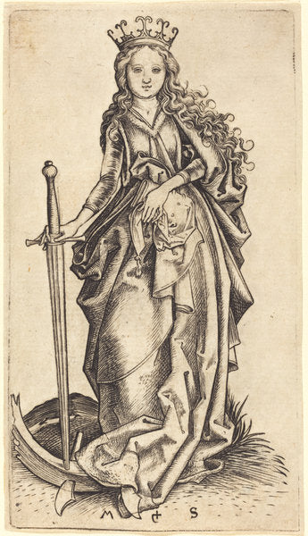 Saint Catherine of Alexandria by Martin Schongauer (German, c. 1450 - 1491), 16X12"(A3)Poster Print
