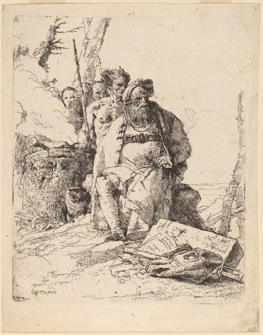 Seated Magician with Other Figures beside an Altar by Giovanni Battista Tiepolo (Italian, 1696 - 1770), 16X12"(A3)Poster Print