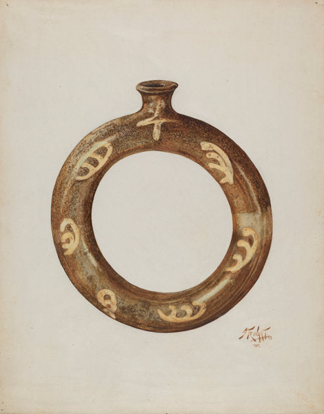 Ring-shaped Pottery Bottle by Arthur Stewart and Claude Marshall (American, active c. 1935), 16X12"(A3)Poster Print